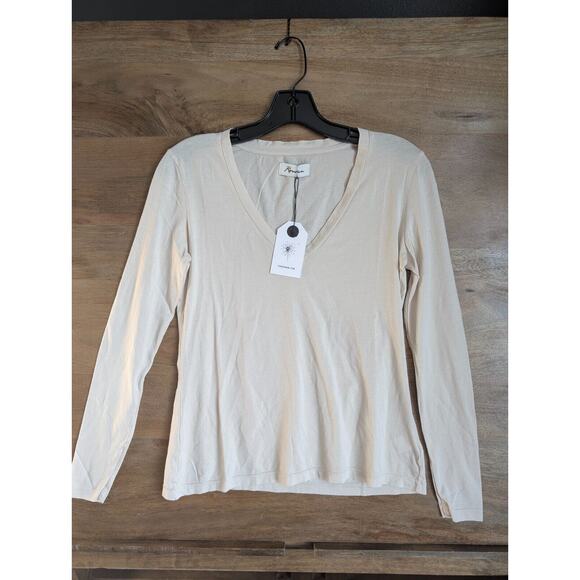 Rowan Tee Shirt Womens XS Bone Tyler Long Sleeve Deep V Neck Lightweight Top - Picture 1 of 3